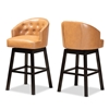 Baxton Studio Theron Modern and Contemporary Transitional Tan Faux Leather Upholstered and Dark Brown Finished Wood 2-Piece Swivel Bar Stool Set Baxton Studio restaurant furniture, hotel furniture, commercial furniture, wholesale bar furniture, wholesale bar stools, classic bar stools